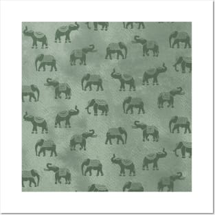 Light Sage Green Indian Elephants Posters and Art